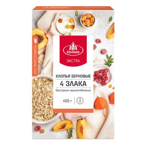 Хлопья Агро-Альянс Экстра 4 злака, 400 гр в Покупочка