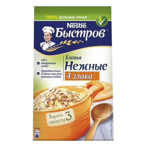 Хлопья овсяные Быстров 4 злака с добавлением ржаных, пшеничных, ячменных хлопьев 350 г в Покупочка