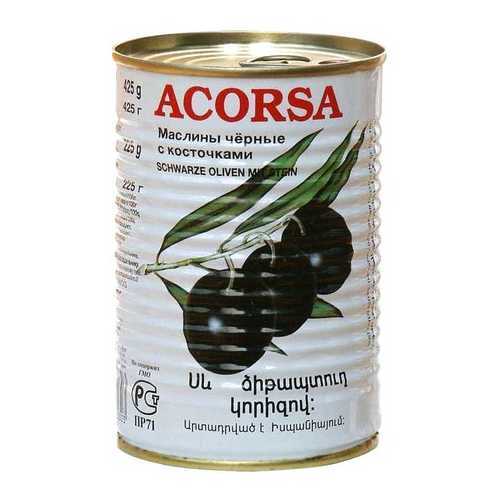 Маслины Acorsa черные крупные с косточкой 425 г в Покупочка