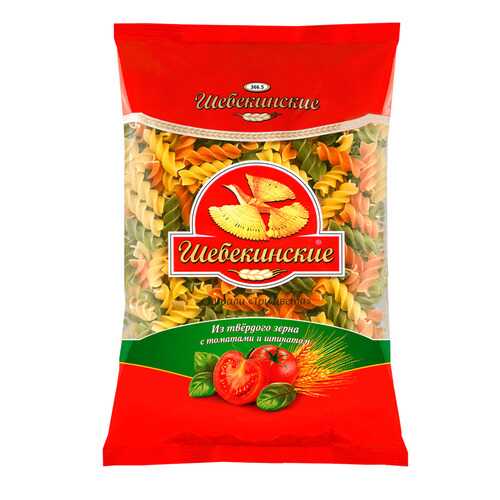 Макароны Шебекинские три цвета спирали с томатами и шпинатом 450 г в Покупочка