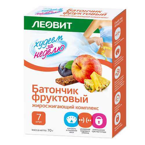 Батончик фруктовый Леовит худеем за неделю жиросжигающий комплекс 10 г 7 штук в Покупочка