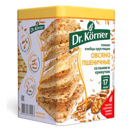 Хлебцы хрустящие Dr.Kоrner овсяно-пшеничные со смесью семян льна и кунжута 100 г в Покупочка