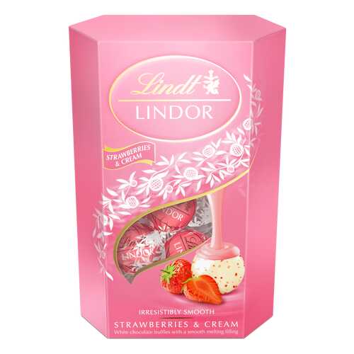 Конфеты Lindt lindor из белого шоколада с клубникой и сливками 200 г в Покупочка